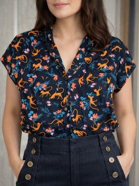 NWT Maeve Anthropologie Monkey Print Blouse Top Size SP